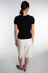 BUTTON FRONT CAP SLEEVE SWEATER
