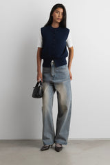 KNIT MOCKNECK BUTTON UP VEST