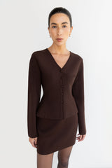 BUTTON FRONT PEPLUM SWEATER