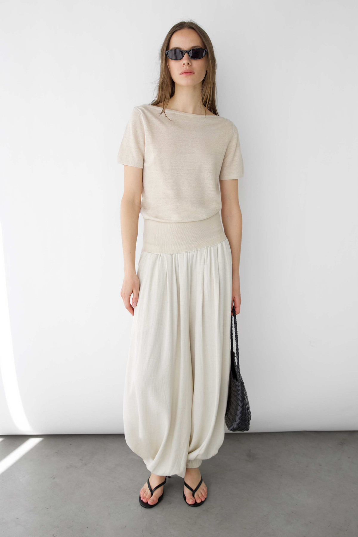 LINEN BLEND SHORT SLEEVE SWEATER