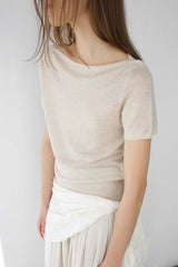 LINEN BLEND SHORT SLEEVE SWEATER