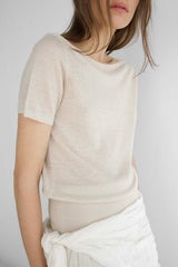LINEN BLEND SHORT SLEEVE SWEATER