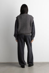RIBBED KNIT MOCK NECK ZIP-UP SWEATER VEST