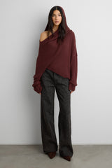 SLOUCHY OFF THE SHOULDER KNIT HOODIE