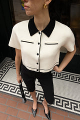CROPPED KNIT CONTRAST TRIM TOP