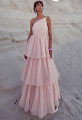 True Decadence Peach Liana Asymmetric Tiered  Maxi Dress