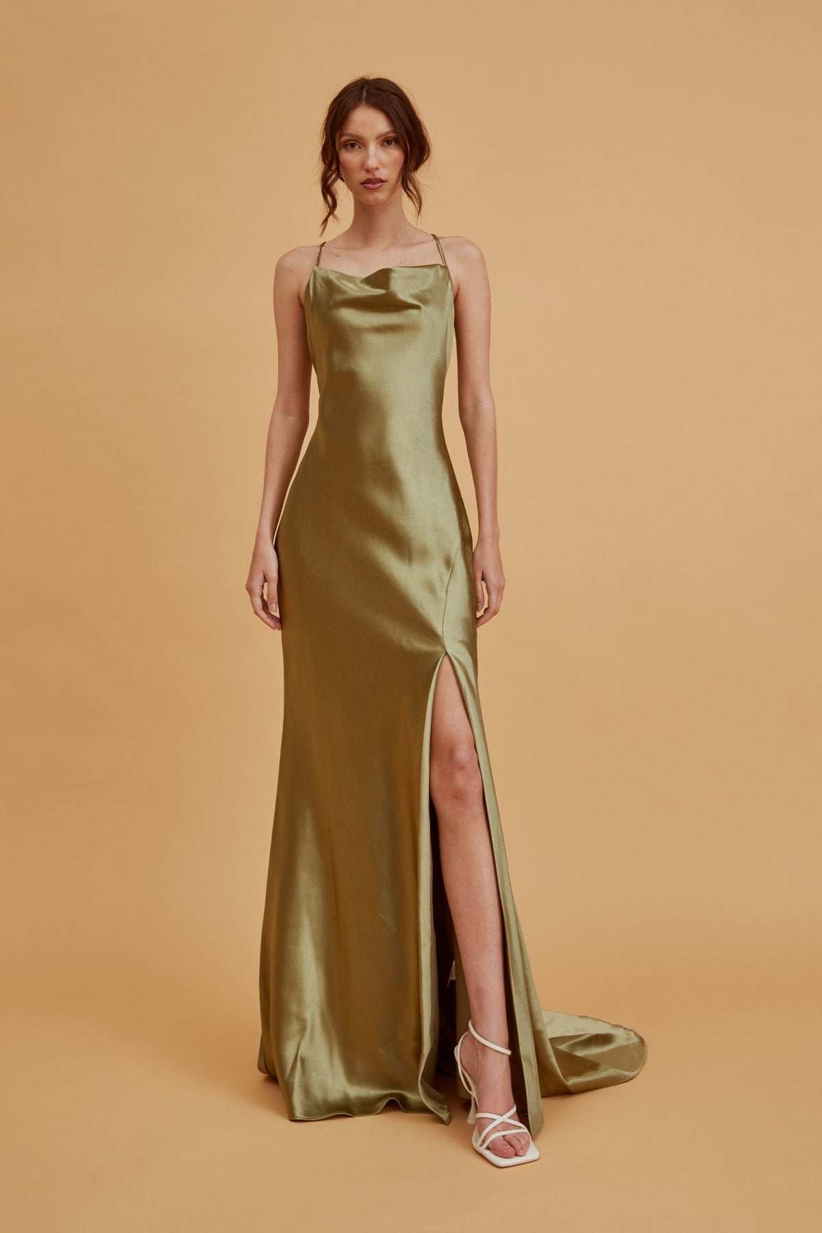 True Decadence Pippa Sage Green Bridesmaid Cowl-Neck Slip Dress
