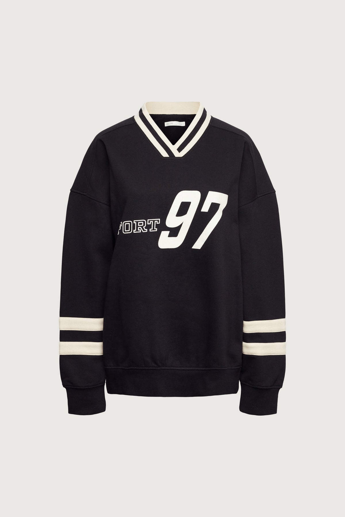 V-NECK VARSITY GRAPHIC SWEATSHIRT