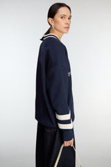 V-NECK VARSITY GRAPHIC SWEATSHIRT