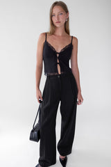 TIE FRONT LACE TRIM TANK CAMISOLE