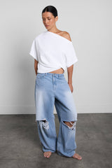 OFF THE SHOULDER COTTON JERSEY T-SHIRT