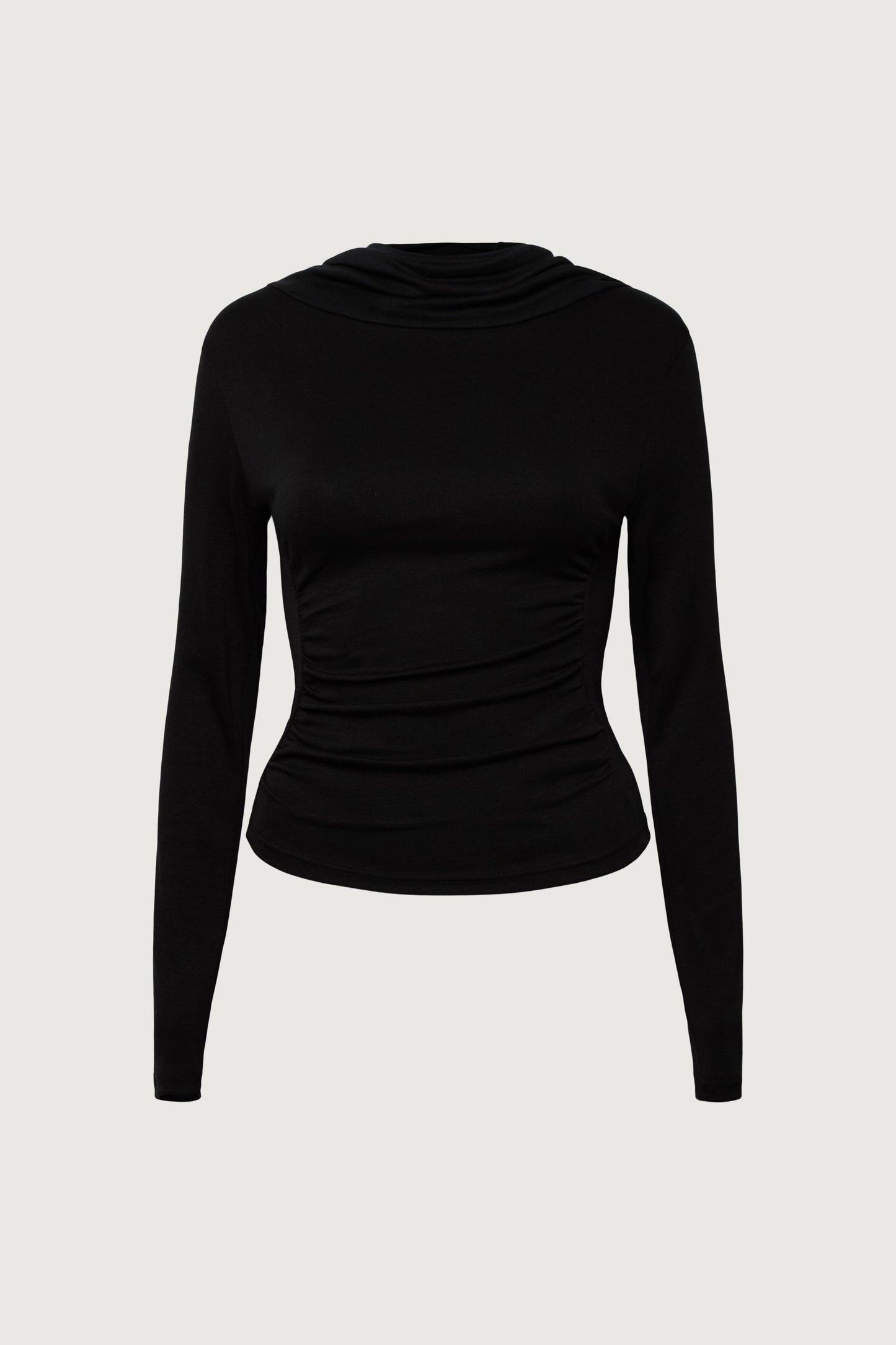 RUCHED COWL CROPPED HOODIE