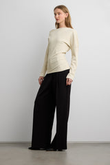 RIBBED KNIT OFF-SHOULDER DRAPED TOP