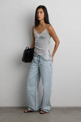 RIBBED ASYMMETRICAL LACE TRIM TANK TOP
