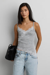 RIBBED ASYMMETRICAL LACE TRIM TANK TOP