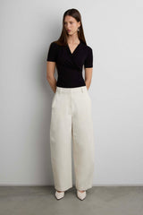 GATHERED V-NECK SURPLICE T-SHIRT