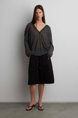 SHEER LINEN BLEND HOODIE WITH BUTTON FRONT