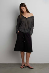 SHEER LINEN BLEND HOODIE WITH BUTTON FRONT