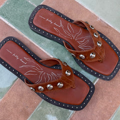 Tan Leather Stud Sandals