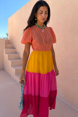 Tiered Orange and Pink Abigail Dress Petite