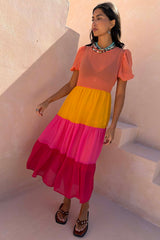 Tiered Orange and Pink Abigail Dress Petite