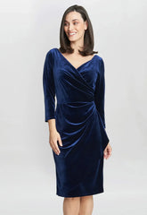 Gina Bacconi Navy Zoe Velvet Wrap Dress