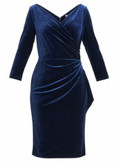Gina Bacconi Navy Zoe Velvet Wrap Dress