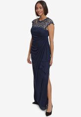Gina Bacconi Navy Eleanor Maxi Mesh Dress