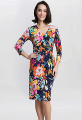 Gina Bacconi Navy Dana Jersey Wrap Dress