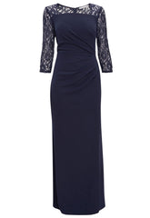 Gina Bacconi Navy Una Maxi Dress With Lace Sleeves