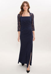 Gina Bacconi Navy Una Maxi Dress With Lace Sleeves