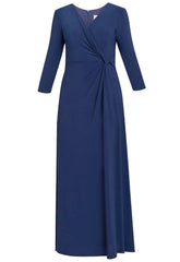 Gina Bacconi Navy Celine Jersey Wrap Maxi Dress