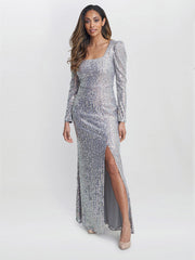 Gina Bacconi Silver Bernadette Beaded Maxi Dress