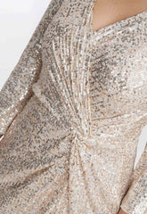 Gina Bacconi Taupe Amanda Knot Front Sequin Dress