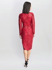 Gina Bacconi Red Angelique Red Sequin Midi Dress
