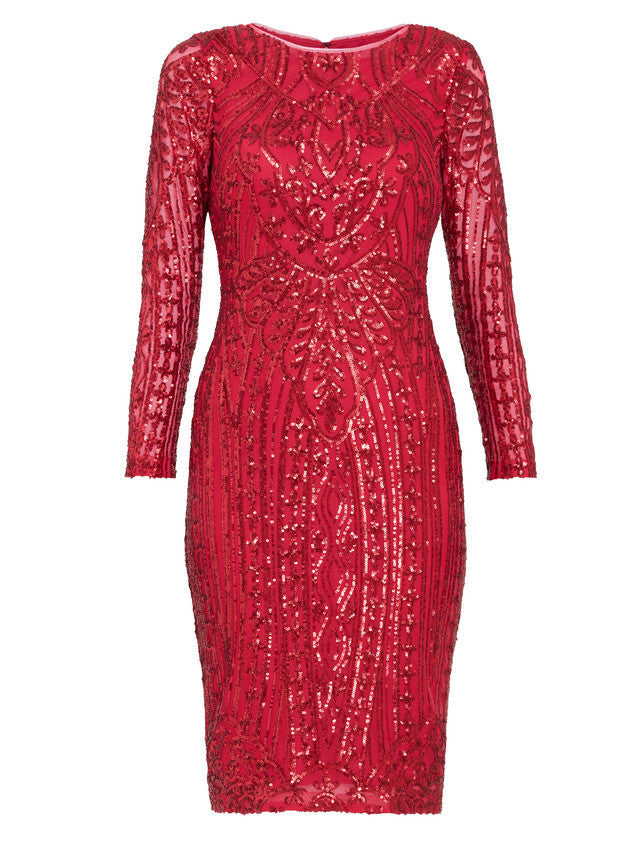 Gina Bacconi Red Angelique Red Sequin Midi Dress