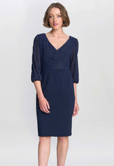 Gina Bacconi Navy Britney Metallic Pleated Bodic Dress