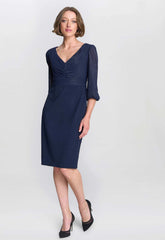 Gina Bacconi Navy Britney Metallic Pleated Bodic Dress
