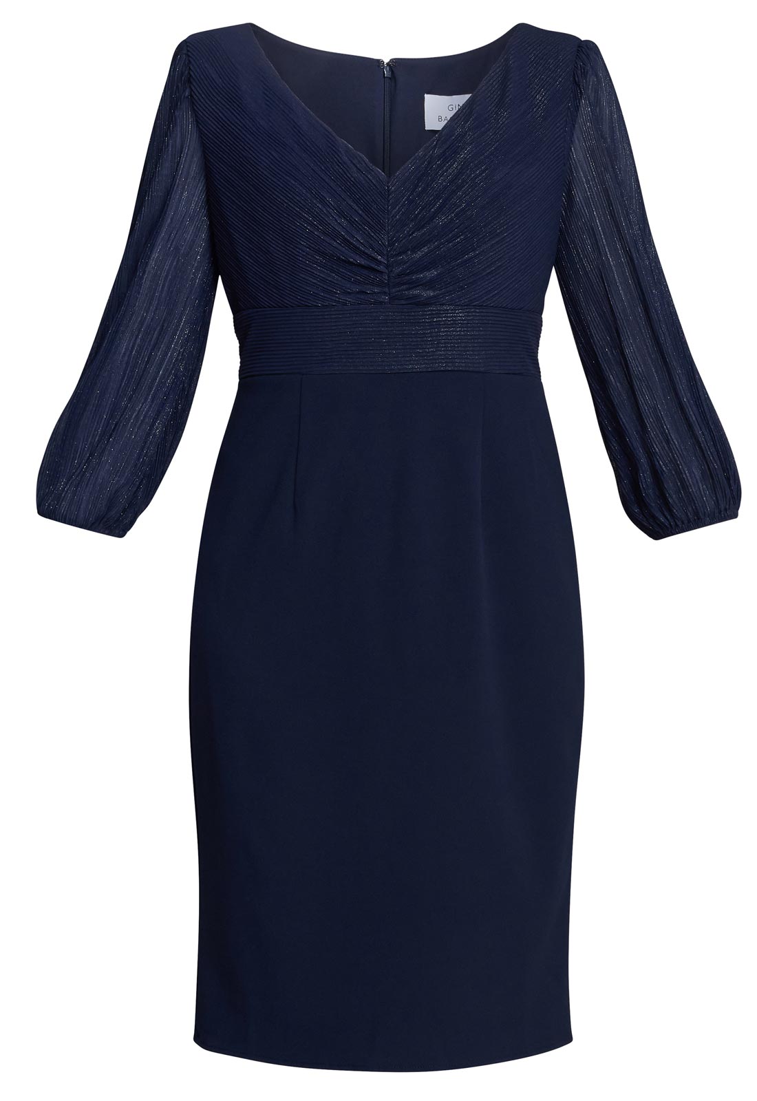 Gina Bacconi Navy Britney Metallic Pleated Bodic Dress
