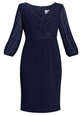 Gina Bacconi Navy Britney Metallic Pleated Bodic Dress