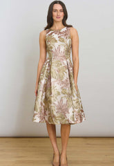 Gina Bacconi Taupe Alexandra Printed Jacuard Dress