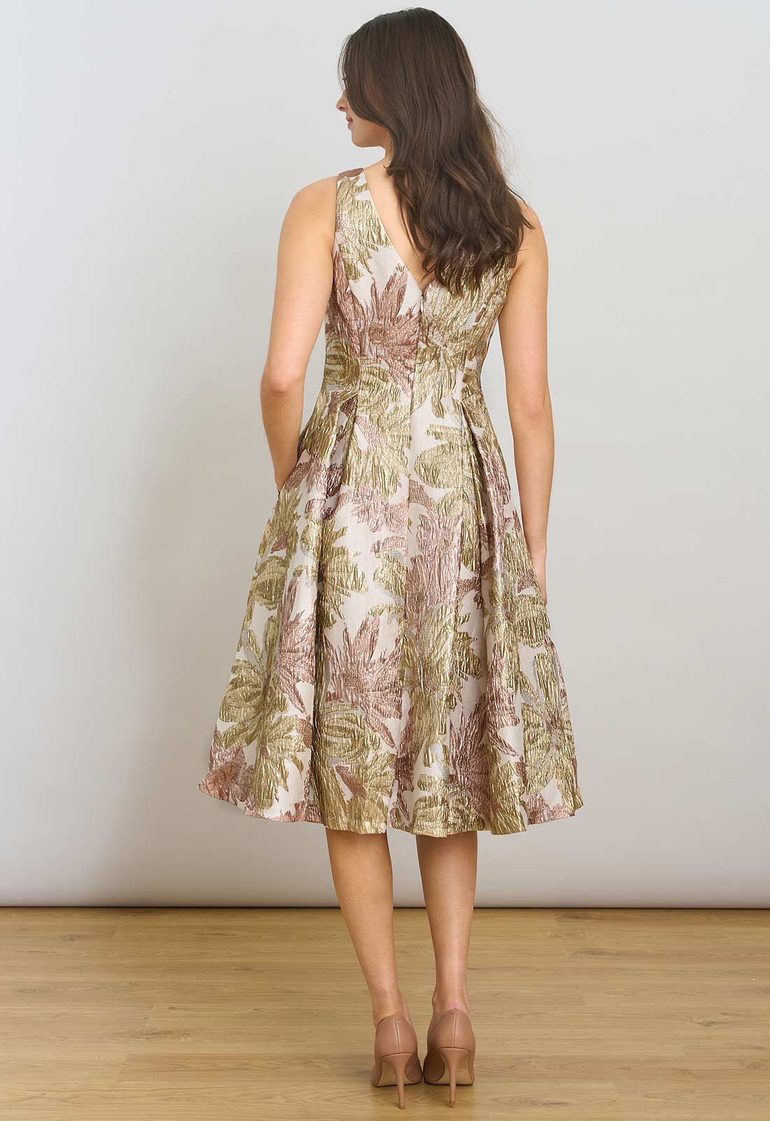 Gina Bacconi Taupe Alexandra Printed Jacuard Dress