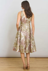 Gina Bacconi Taupe Alexandra Printed Jacuard Dress