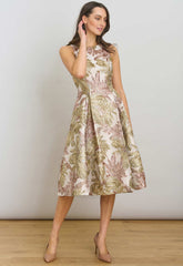 Gina Bacconi Taupe Alexandra Printed Jacuard Dress