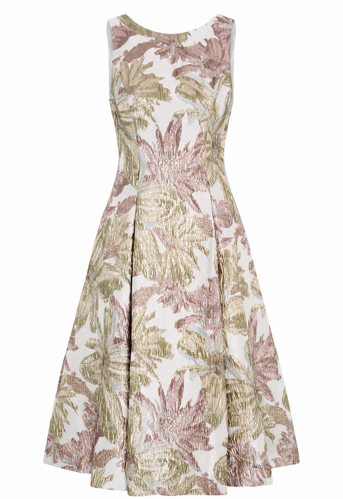 Gina Bacconi Taupe Alexandra Printed Jacuard Dress