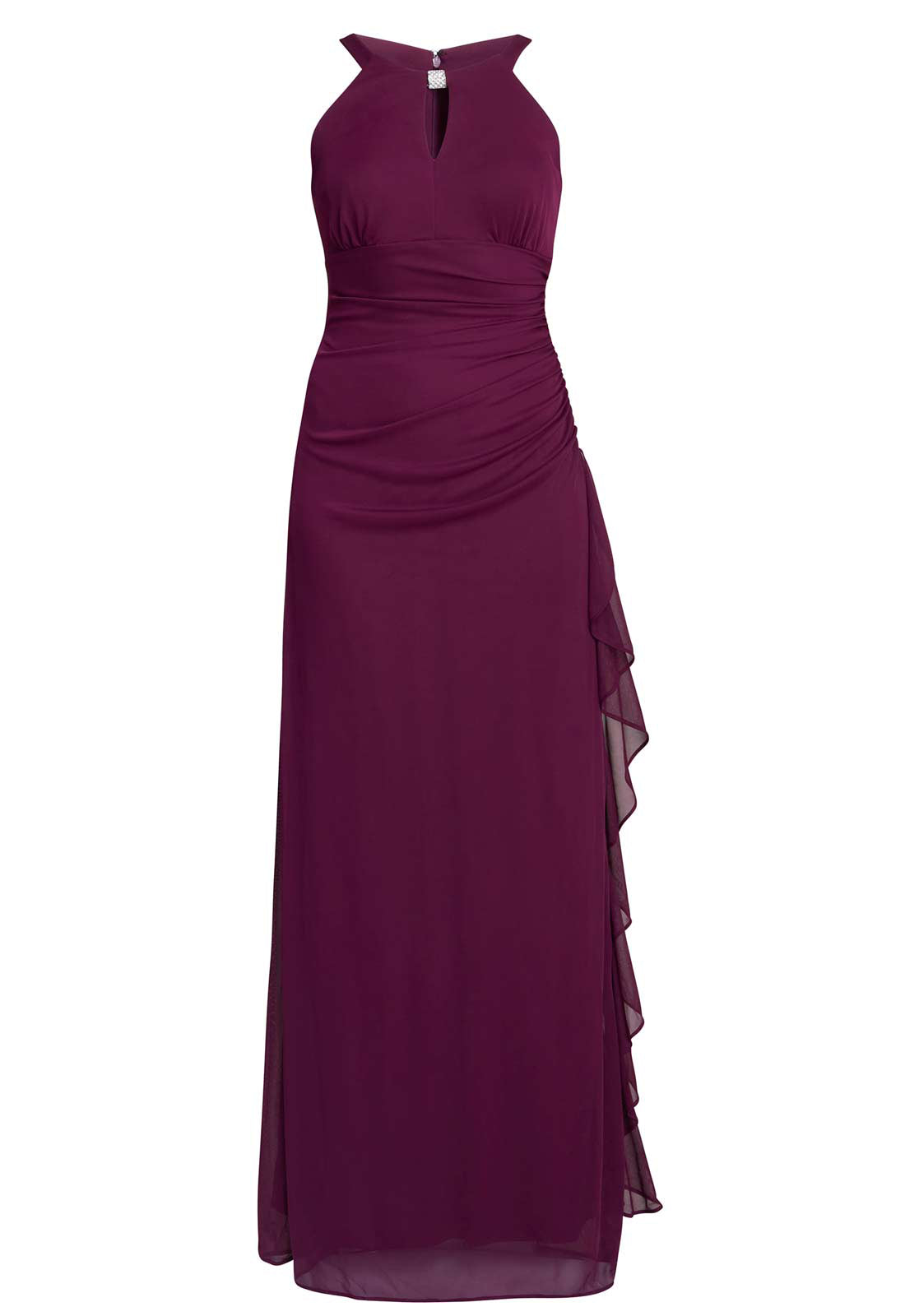 Gina Bacconi Wine Blanche Matte Jersey Dress With Neck Trim