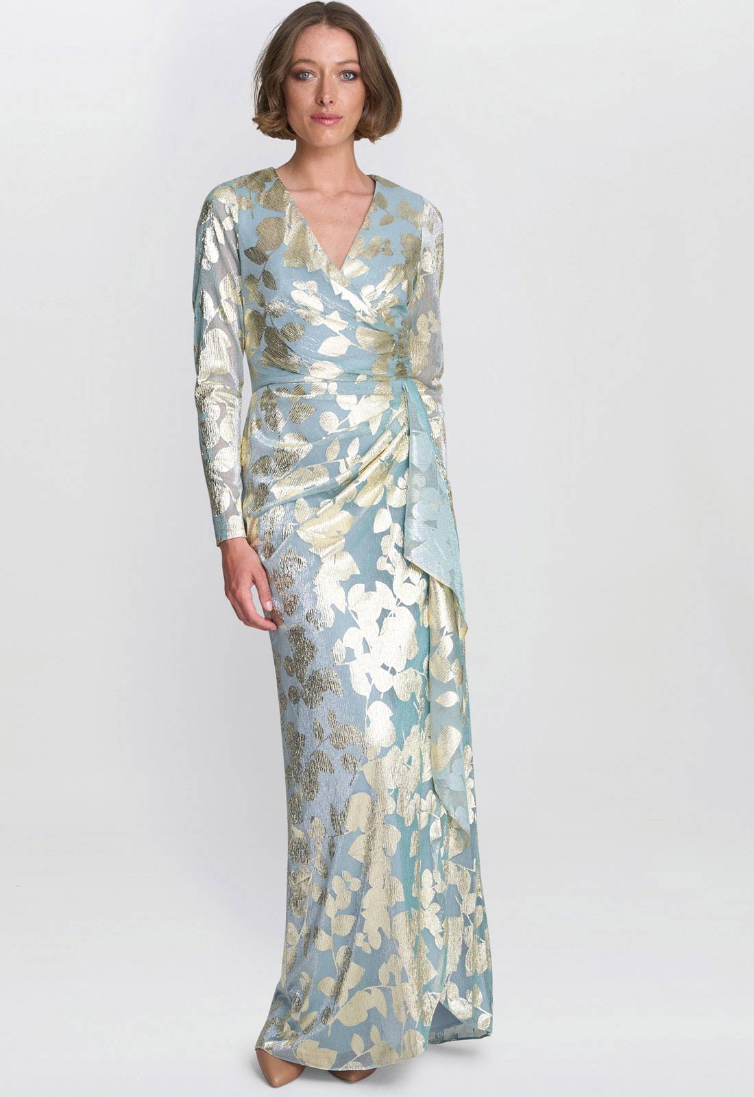 Gina Bacconi Sage Kamala Foil Maxi Dress