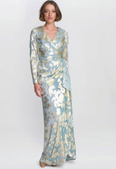 Gina Bacconi Sage Kamala Foil Maxi Dress