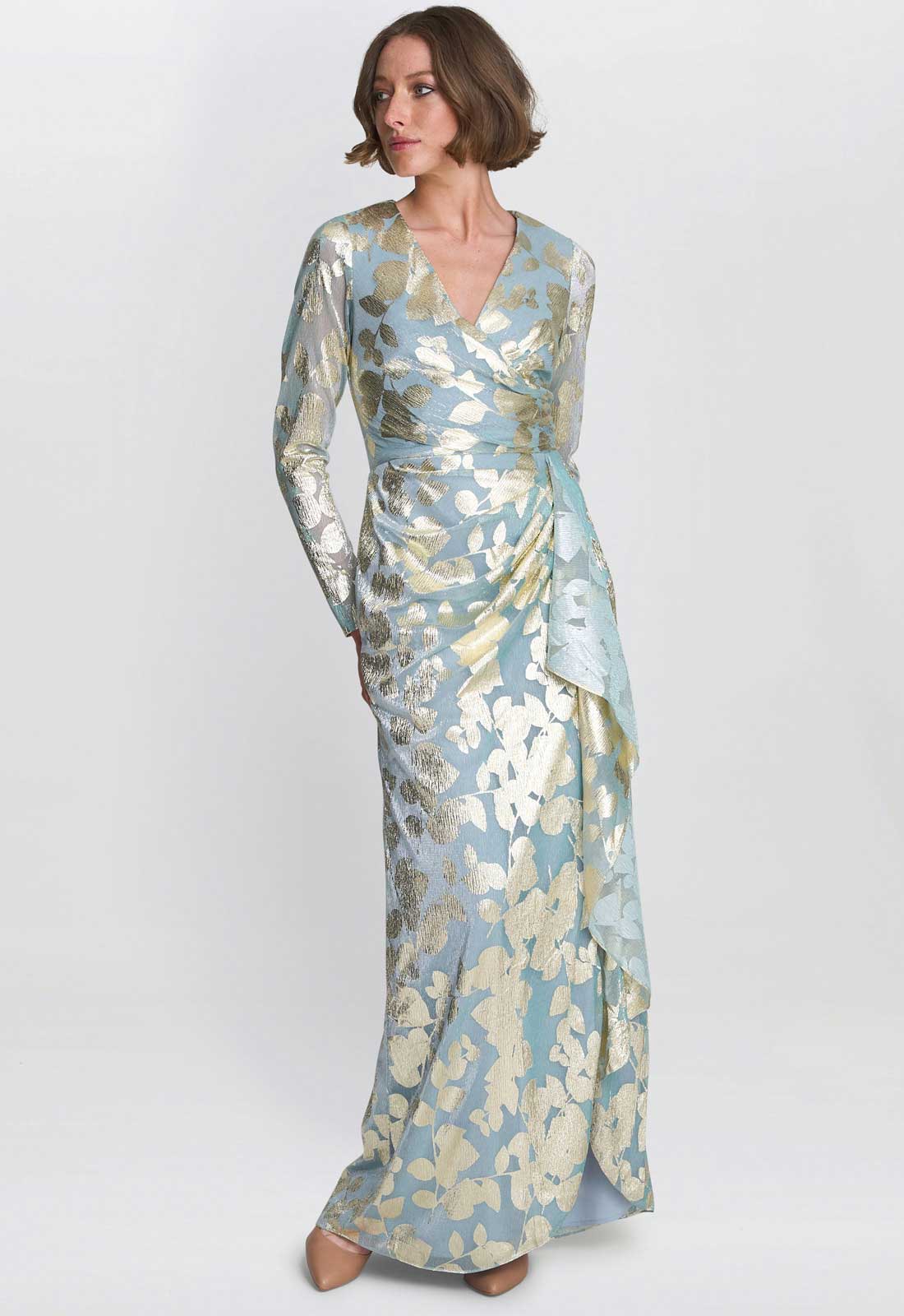 Gina Bacconi Sage Kamala Foil Maxi Dress