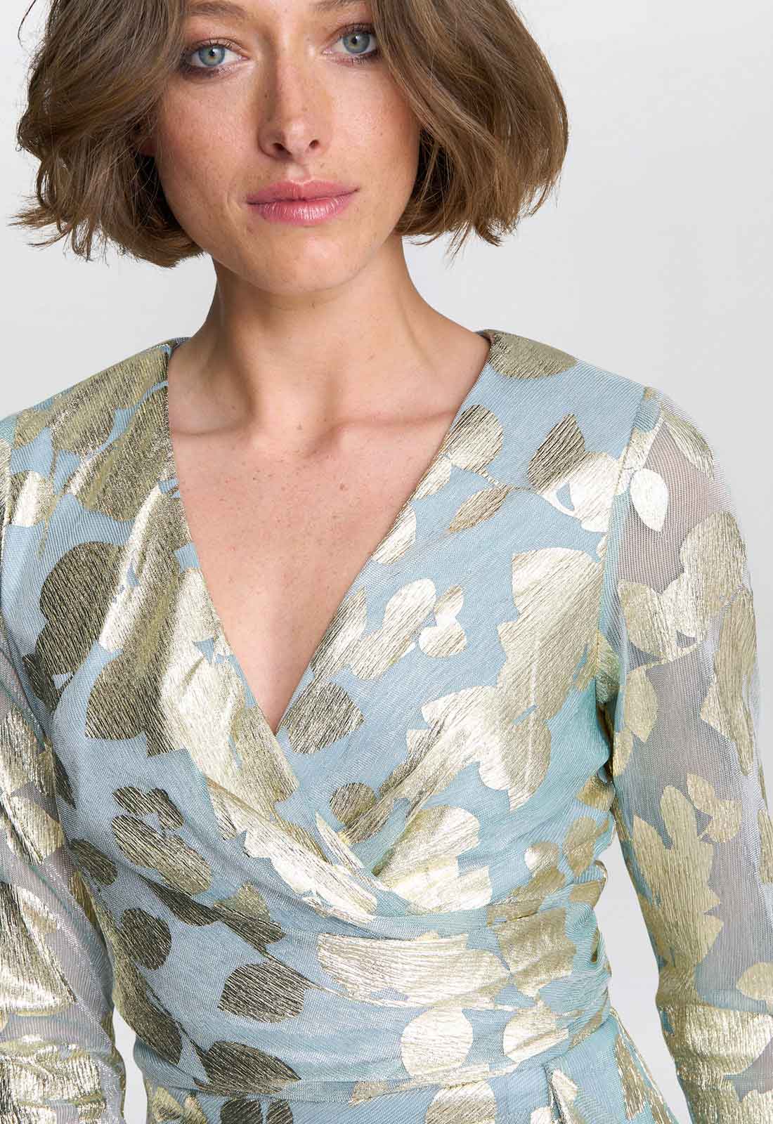 Gina Bacconi Sage Kamala Foil Maxi Dress